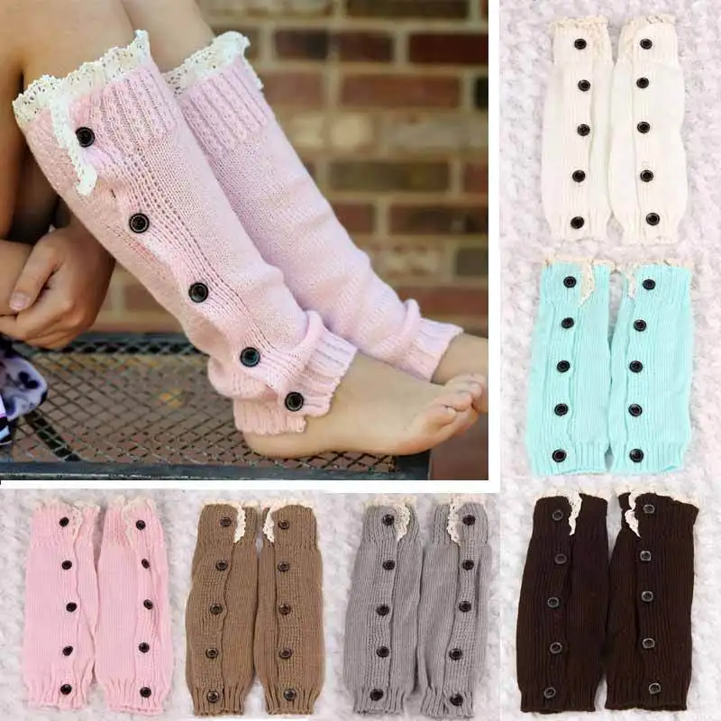 

2016 Kids Girls' Stunning Charm Knitted Button Lace Leg Warmers Trim Boot Cuffs Socks