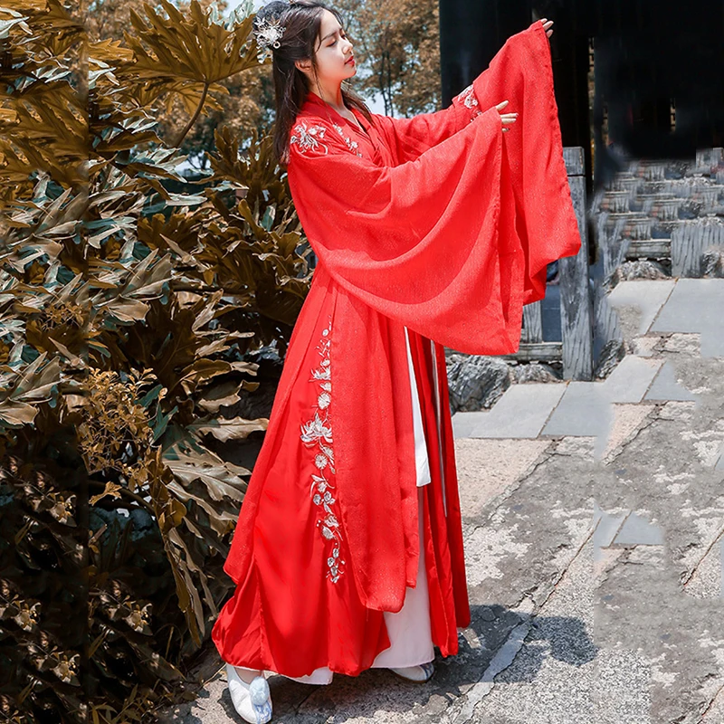 Красный Hanfu для женщин вышивка танцевальный костюм Китайский фестивальный наряд народная сценическая одежда Восточное сказочное платье DF1014