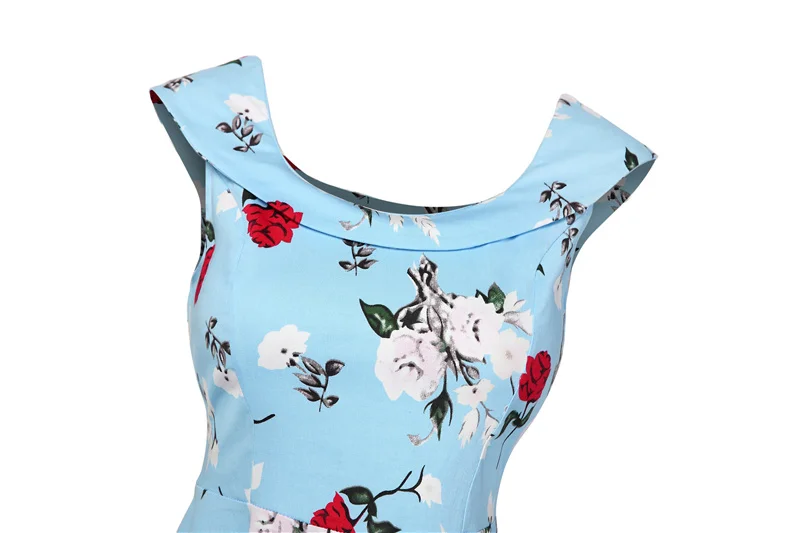 Kostlish A-Line Women Summer Dress Audrey Hepburn 50s 60s Floral Print Vintage Dress Women 2017 O-Neck Party Dresses Plus Size (108)