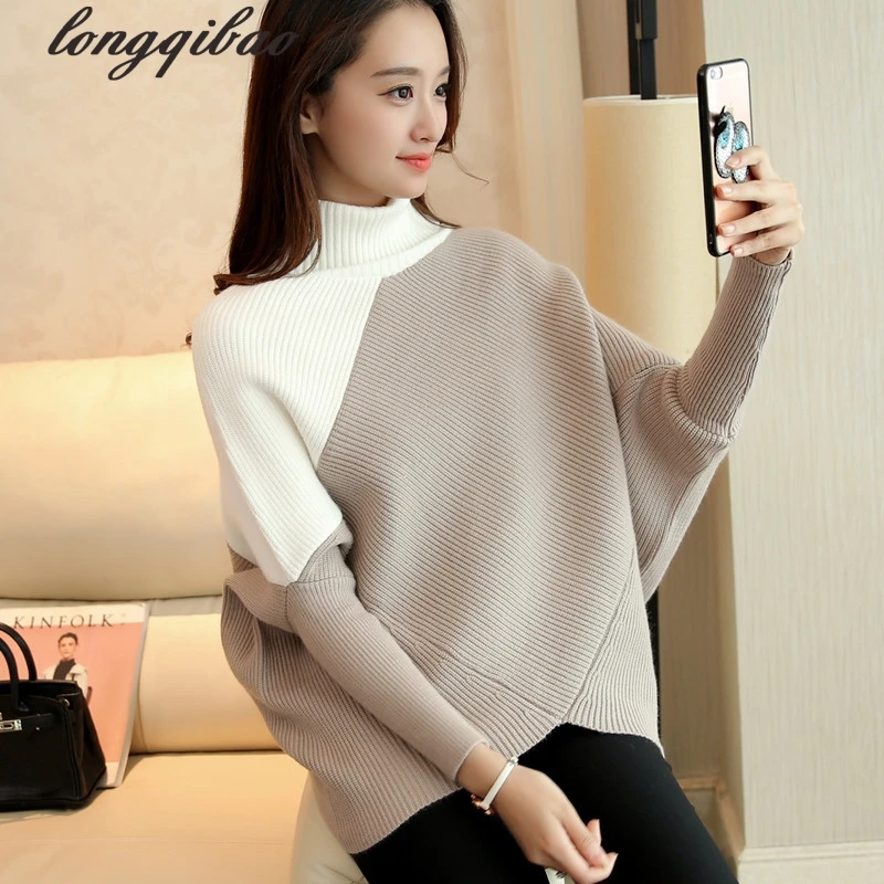 

2017 Fashion women sweaters and pullovers high quality Turtleneck Batwing Sleeve oversized knitted sweater pull femme AL7339