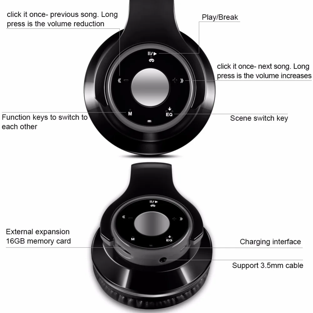 wireless headset Bluetooth earphones and headphone for girls samsung sport and SD card with mic HIFI stereo headphone in phone (12)