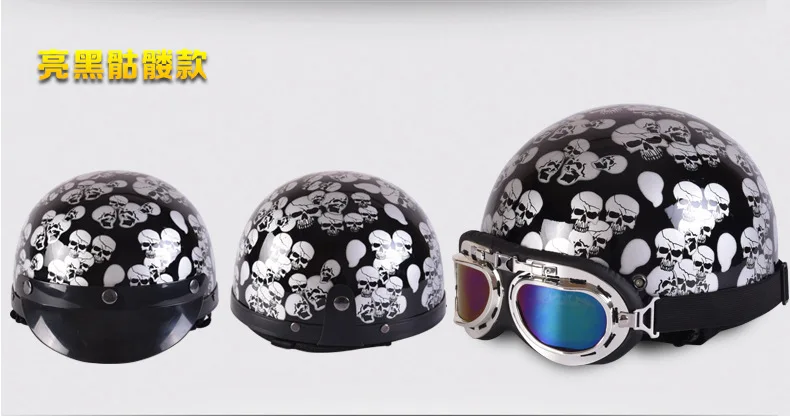 Винтажные мотоциклетные шлемы со звездами и полосками на половину лица, мотоциклетный шлем с очками с открытым лицом, Кепка с черепом, Солнцезащитный мотоциклетный шлем - Цвет: N