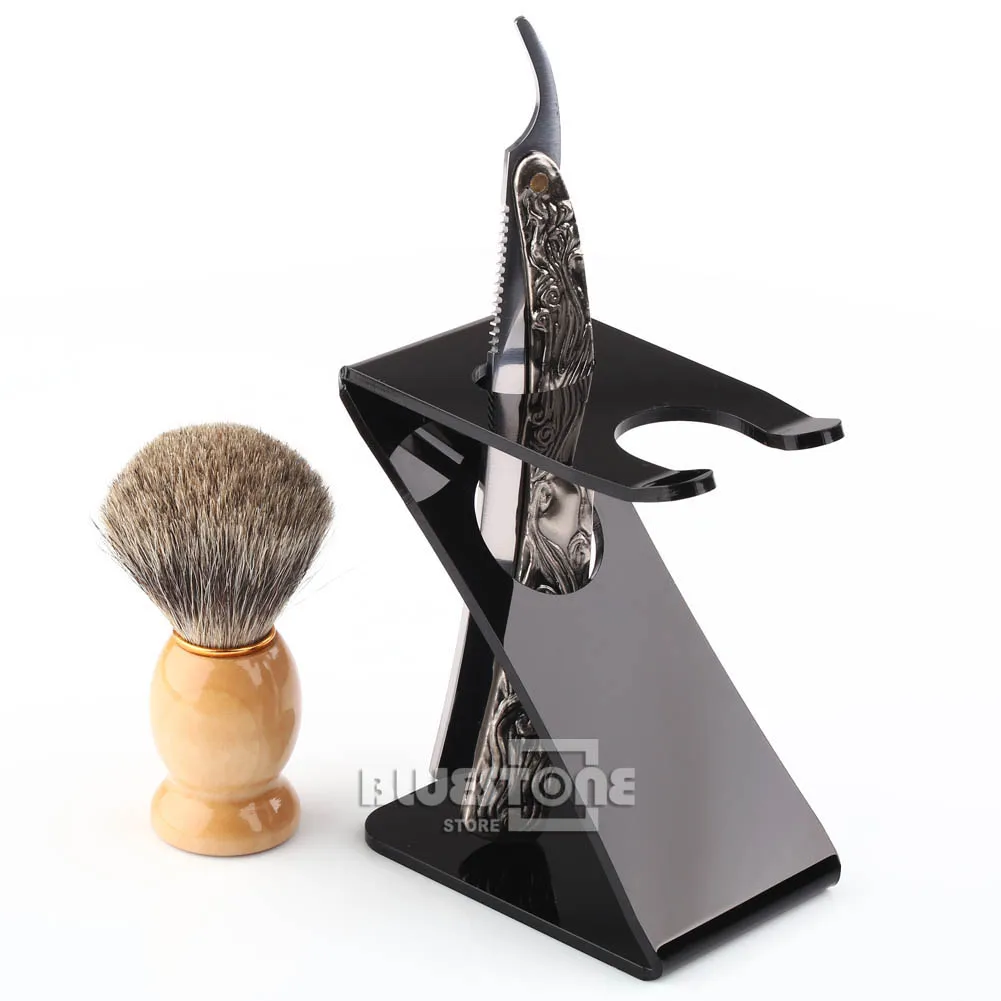 Buy 1 Set Men's Badger Hair Brush Black Z Stand Holder