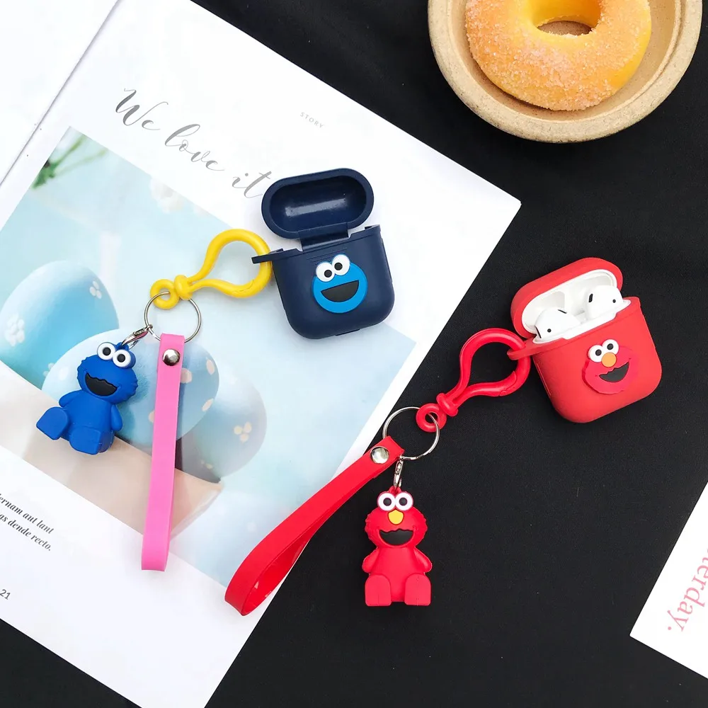 

Cartoon Sesame Street Wireless Bluetooth Earphone Case For AirPods Charging Box Silicone Protective Cover With Cute Doll Lanyard