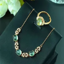 Модные цветные ювелирные изделия с драгоценными камнями 925 Серебряный инкрустированный натуральный виноградный камень драгоценный камень кольцо браслет набор женский