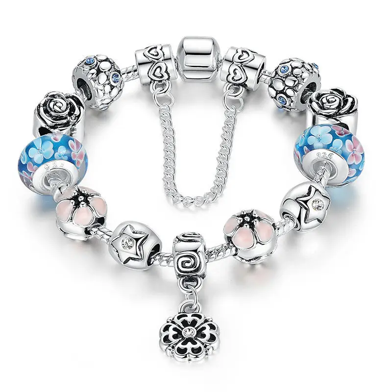 925 Sterling Silver Field Of Daisies Murano Glass European Style Charm Beads Bracelets For Women A1833