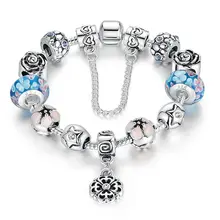 925 Campo De Margaritas de Plata Esterlina de Cristal de Murano Granos Del Encanto Del Estilo Europeo Pulseras Para Las Mujeres A1833
