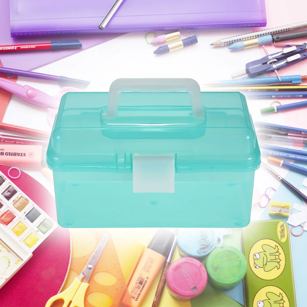 

Drawing Tools Clear Plastic Art Storage Box Painting Supplies Multipurpose Case Meidum Size Handle for Artists Students