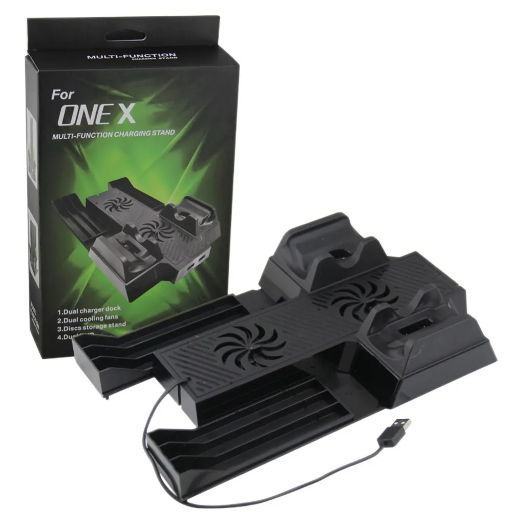 

3 in 1 Vertical Stand Dock/Mount for Xbox One X Game Console + Cooling Fan + Wireless Game Controller Charger + Charging Station