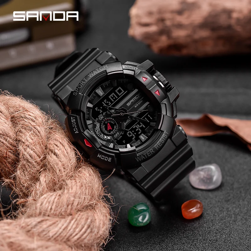Sanda спортивные часы аналогово цифровые светодиодный подсветка мужские relogio masculino