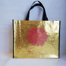 Стиль 500 шт./лот сумка с логотипом на заказ многоразовая металлическая блестящая золотая Нетканая ламинированная хозяйственная сумка для выставки