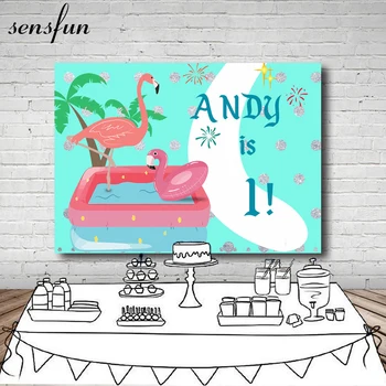 

Mint Theme Pink Flamingo Photography Backdrop Newborn Baby Shower Birthday Party Backgrounds Custom Name And Date 7x5FT Vinyl