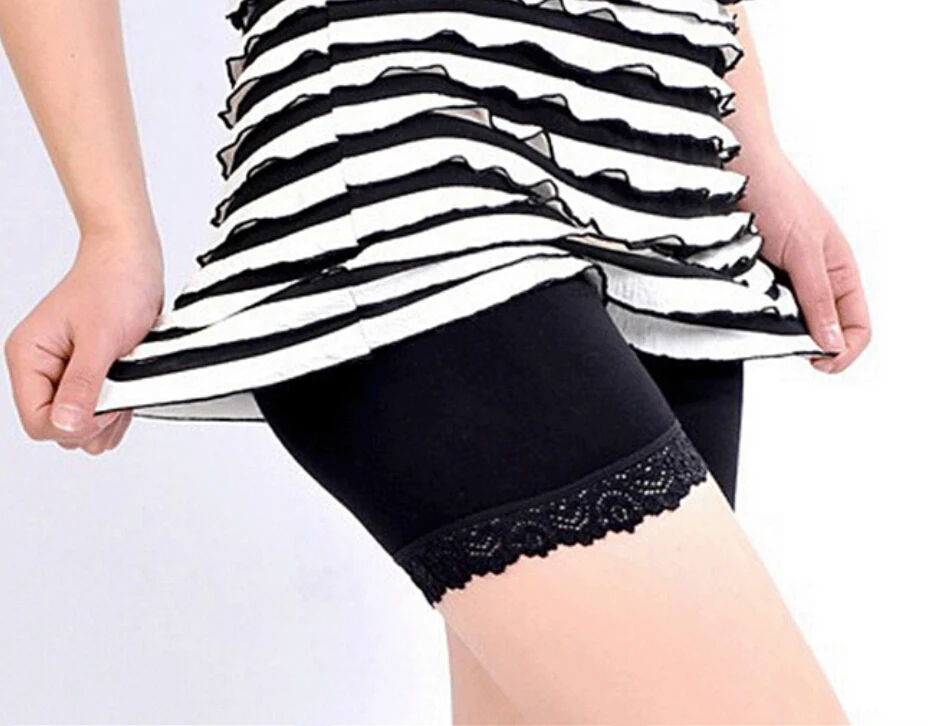 Черный Для женщин Кружево Детская безопасность Короткие штаны Новый стрейч шелк