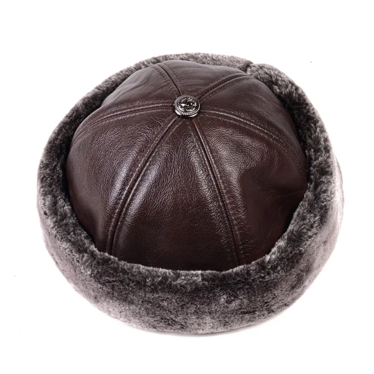 Мужская Натуральная кожа зимняя теплая толстая подкладка Skullcap берет с помпоном круглая шляпа без полей шапки/шапки