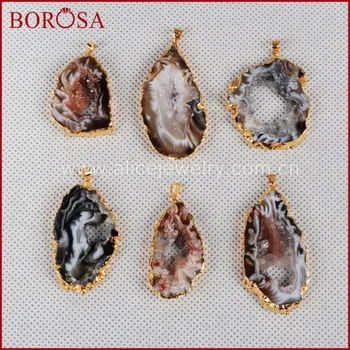 

BOROSA Natural Color Natural Onyx Druzy Drusy Stone Geode Slice Pendants Necklaces G0088/S0088