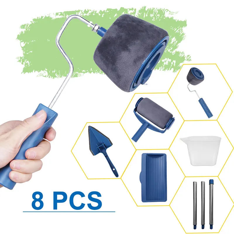 

8pcs/set Multi-functional Wall Decorative Paint Roller Corner Brush Handle Tool DIY Household Use Easy to Operate Painting Brush