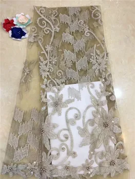

Latest French African Lace Fabric Guipure Sequined beads Cotton Cord Tulle Nigerian Tissu Mesh India Lace For Wedding Dress