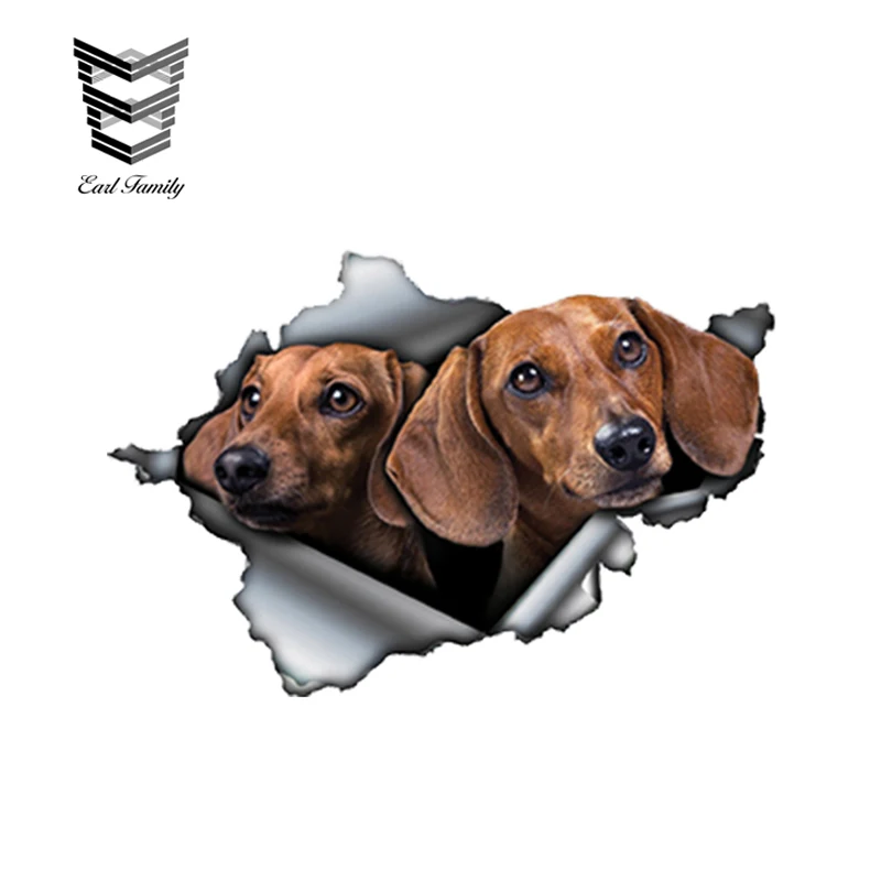 

EARLFAMILY 13cm x 8.6cm 3D Tan Dachshund Car Sticker Torn Metal Decal Reflective Stickers Waterproof Car Styling Pet Dog Decals