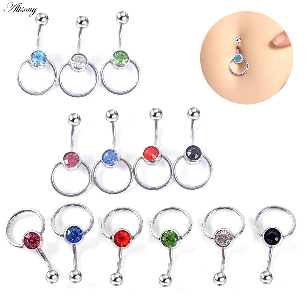 

Alisouy 1pc Round Blue Crystal Ball Belly Piercing Ombligo Navel Piercing Belly Ring Stainlss Steel Button Rings Body Jewelry