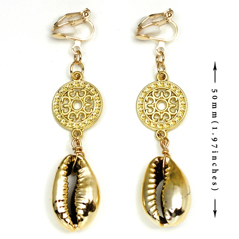 

Seashell Clip On Earring No Hole Ear Clips Hollow Metal Cowrie Shell Earrings Without Piercing Simple Women Earring CE354