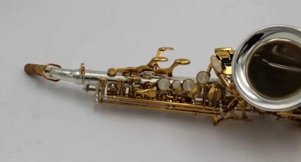 На заказ B плоский Sax маленький изогнутый сопрано саксофон посеребренный корпус золотой ключ
