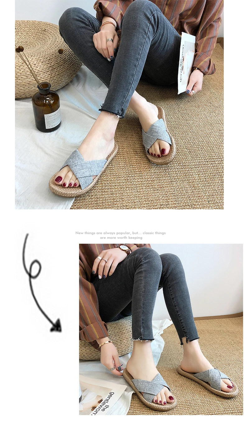 Соломенные плетеные тапочки без шнуровки с перекрестными ремешками; женская Повседневная пляжная обувь на плоской подошве; Цвет черный, бежевый; большие размеры