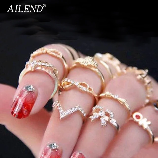 AILEND 2018 Nuovo 1 set 7 pz delle Donne Del Rhinestone di Bowknot Knuckle Midi AILEND 2018 Nuovo 1 set 7 pz delle Donne Del Rhinestone di Bowknot Knuckle Midi