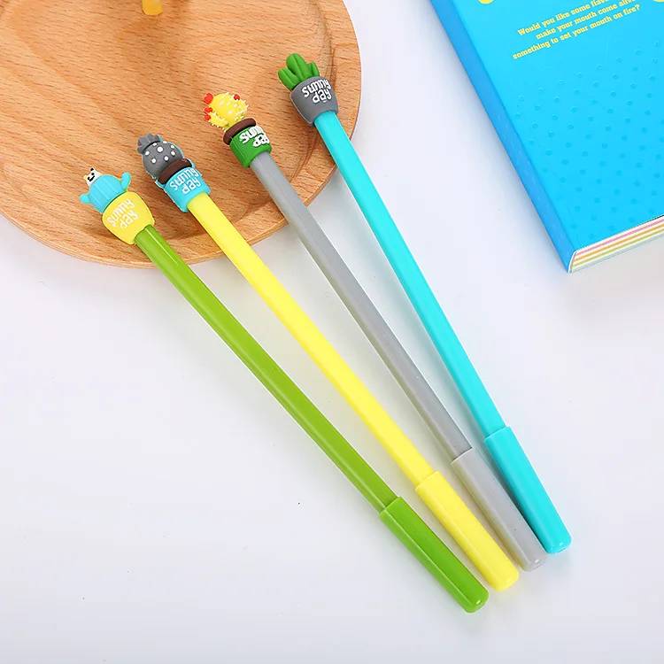 

40 pcs Cute Cartoon Potted Cactus Neutral Pen Creative Learning Stationery Black Needle Tube Office Water-based Signature Pen