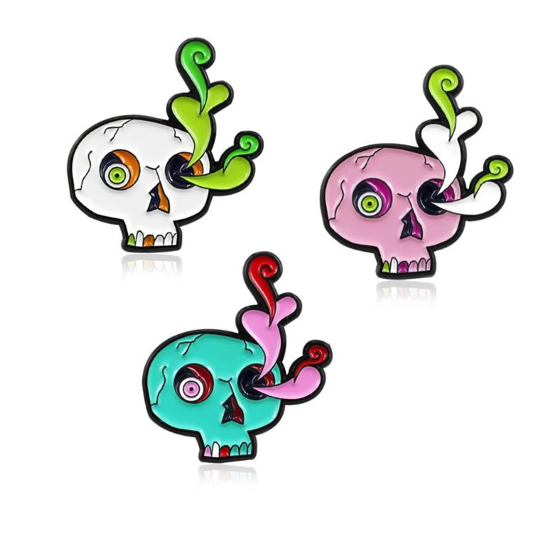Colorful Skull Plant Metal Enamel Brooch Creative Skeleton Eye Flower Badge Pin Trendy Charming Backpack Hat Jewelry Accessories | Украшения