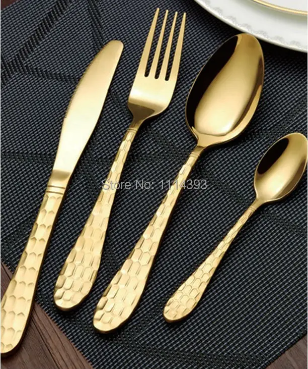 2287g Gold Forged Stainless Steel Cutlery Set 24pcs Golden Plating 2287g Gold Forged Stainless Steel