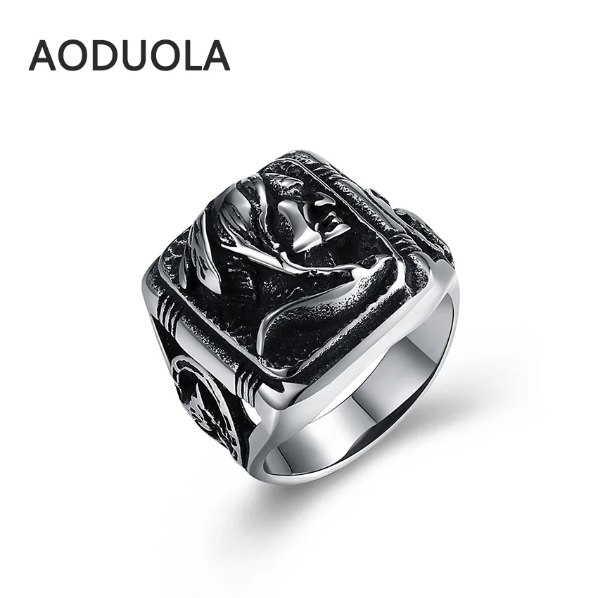 

Punk Stainless Steel Portraits Ring Big Size rings Retro Vintage Biker Large Antique Men's Rings For Seal men Rock mens Jewelry