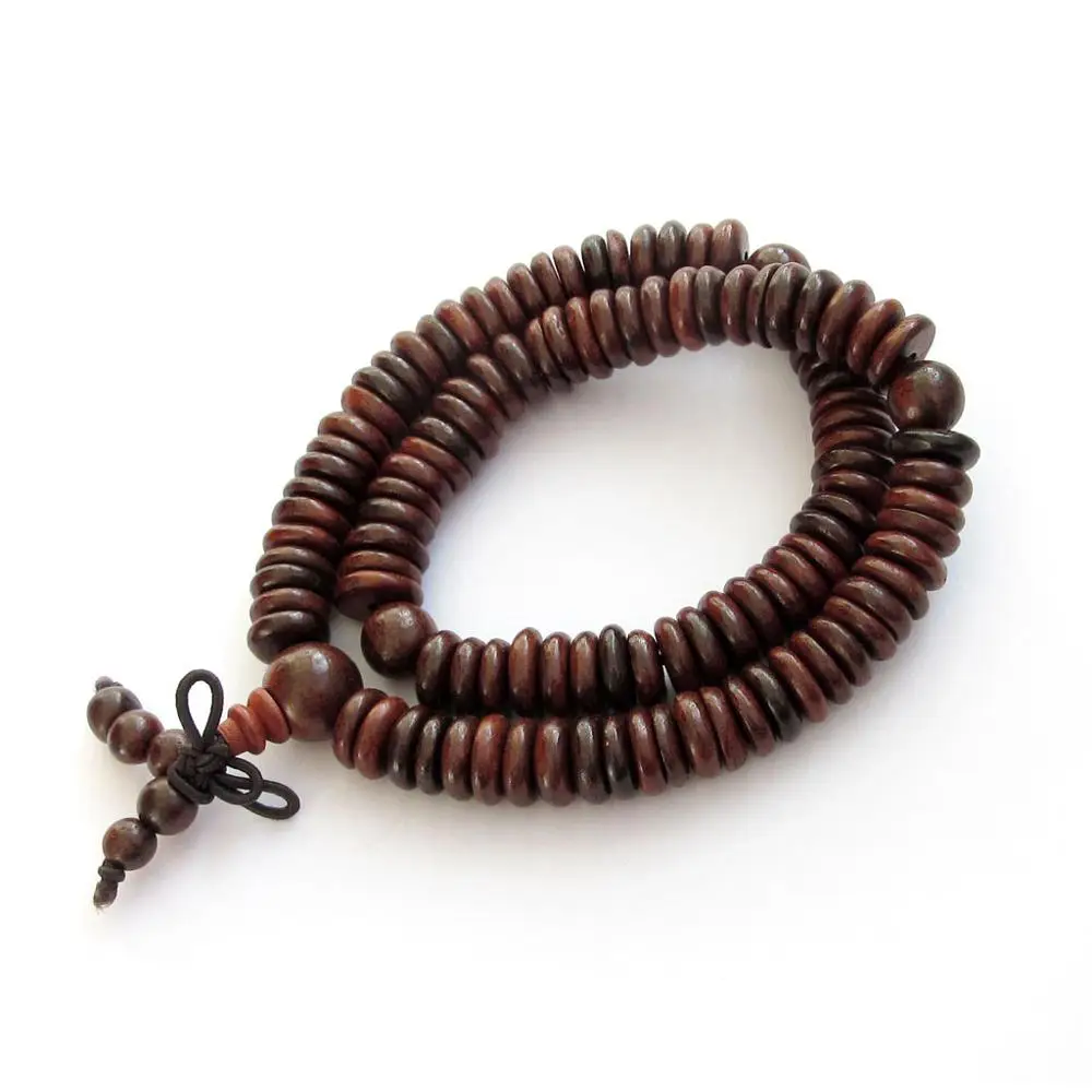 

New 9*2mm Natural Dalbergia Wood Spacer Beads Bracelet 108 Rosary Mala Fashion Men Devout Buddhist Prayer Meditation Jewelry