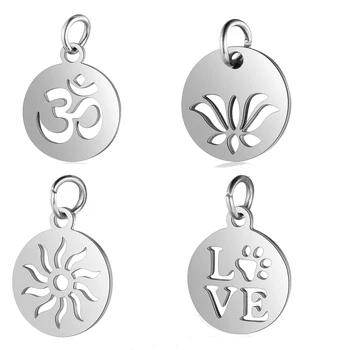 

30pcs/Lot 316L Stainless Steel Charms Steel Color Cut Out OM Lotus Sun Charms Pendants for Jewelry Making DIY Accessories