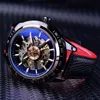 Forsining diseño de motocicleta cinturón negro auténtico esqueleto impermeable hombres relojes automáticos marca superior reloj mecánico masculino de lujo ► Foto 3/6