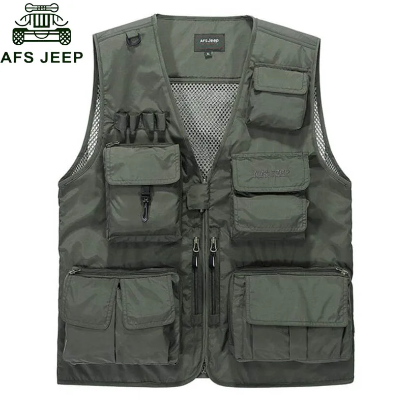 Afs Jeep 2017 Summer Vest Men Casual Light Thin Mesh Multi pockets Vest Male Loose chaleco