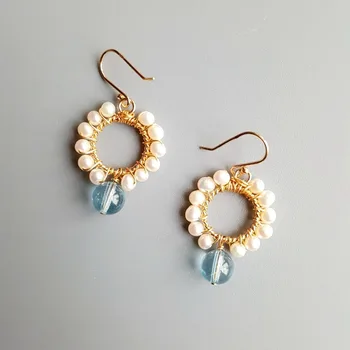 

Lii Ji Natural Real Blue Topaz Freshwater Pearl Earrings 925 Sterling Silver Handmade Drop Earrings Delicate Jewelry