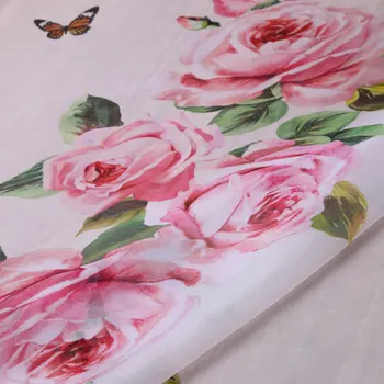 

pink rose flowers printed thin silk chiffon fabric,100% Mulberry silk chiffon clothing fabric, women shirt dress tissu au metre