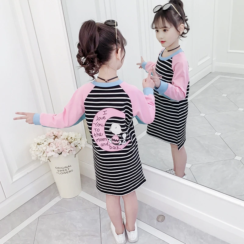 

Girls T-Shirt Long Kids Tops For Girls Cotton Blouse Cartoon t-shirts Casual Striped Pullover Children Clothes Fashion Tunics