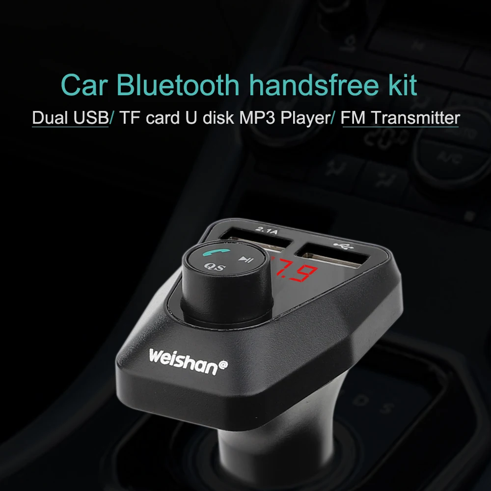 Weishan Hands Free Wireless Bluetooth FM Transmitter TF AUX Modulator Car Kit MP3 Player