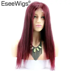 Eseewigs бордовый 99J синтетические волосы на кружеве парик прямые человеческие волосы Искусственные парики для всех для женщин