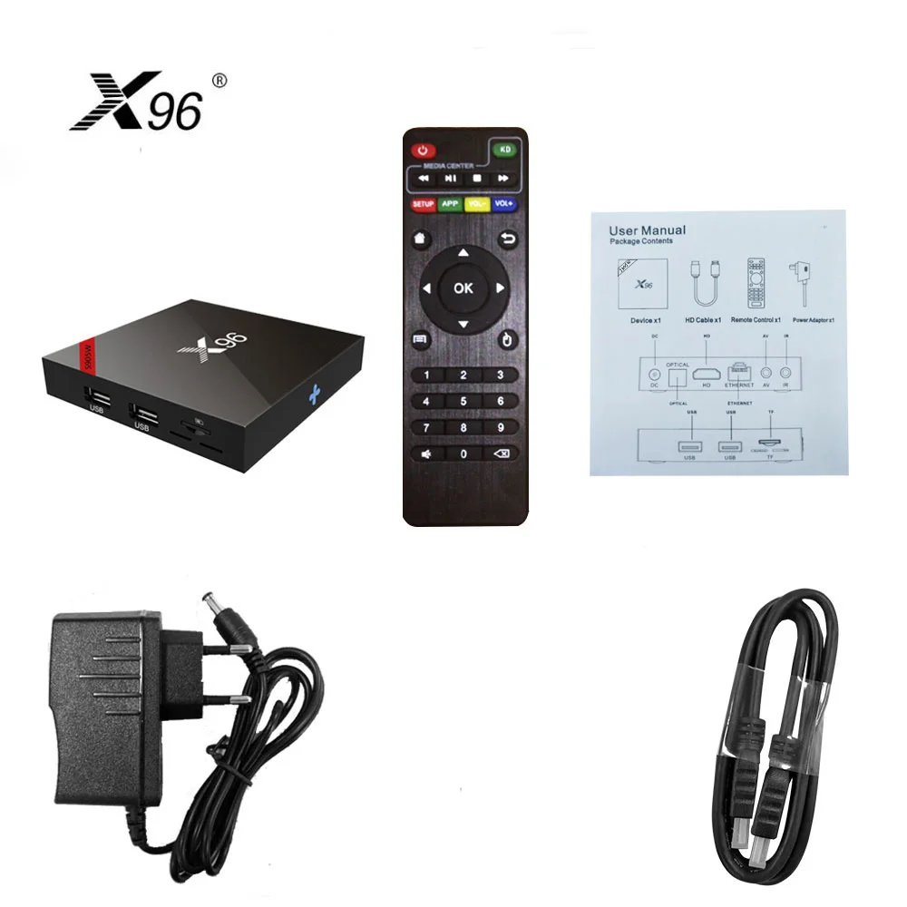 X96 Amlogic четырехъядерный Android 7,1 tv Box 2,4G Wifi 4 K* 2 K HD tv BOX H.265 Miracast Airplay X96W комплект bluetooth Top Box PK H96 Max