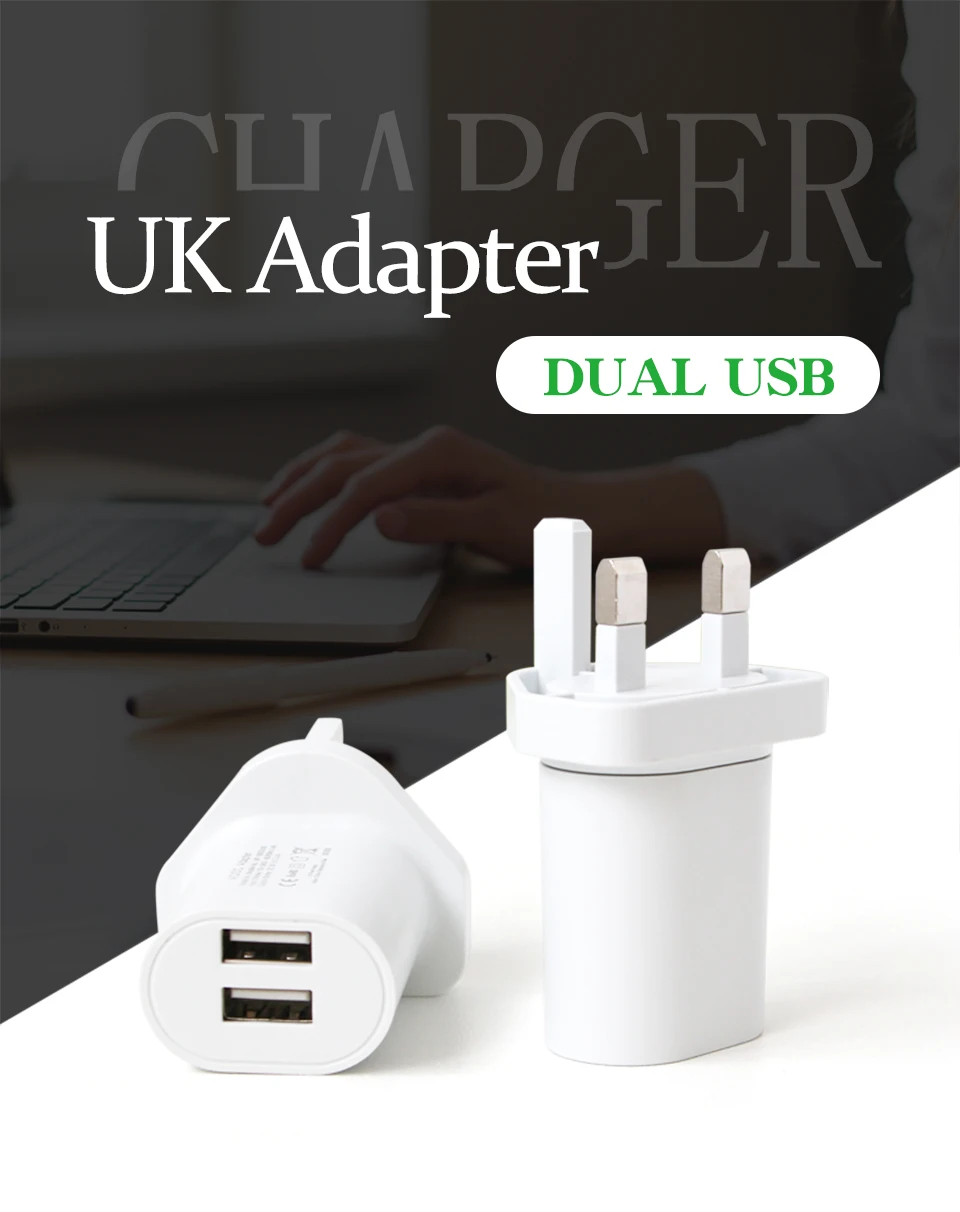 UK Mobile Phone Chargers Travel Wall Adapter Plug Electrical Power Socket Converter Dual USB Interface Laptop Charging (1)
