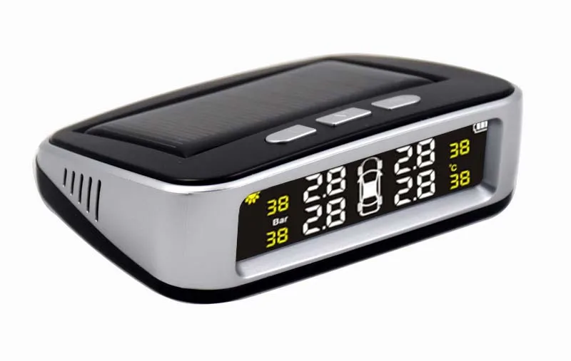 Solar Power USB TPMS Car Tire Pressure Monitoring System LCD Display 4 External Sensors for VW Toyota SUV Temperature Warning 2