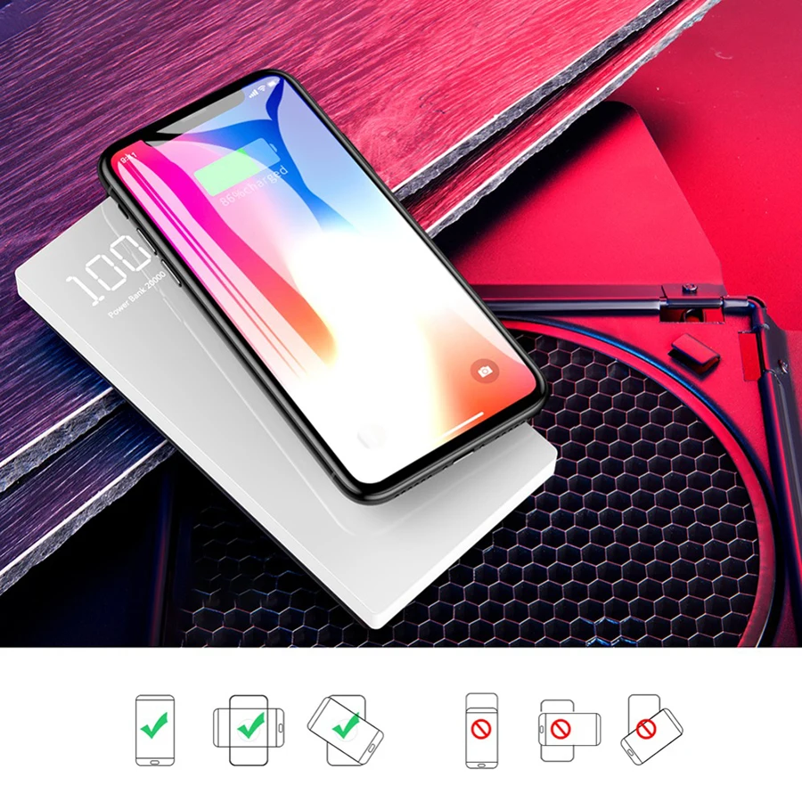 Беспроводное зарядное устройство, внешний аккумулятор 20000 мА/ч, двойной USB, зеркальный экран, дисплей для iPhone X, XS, Max, 8 Plus, samsung, S9, S8, зарядное устройство