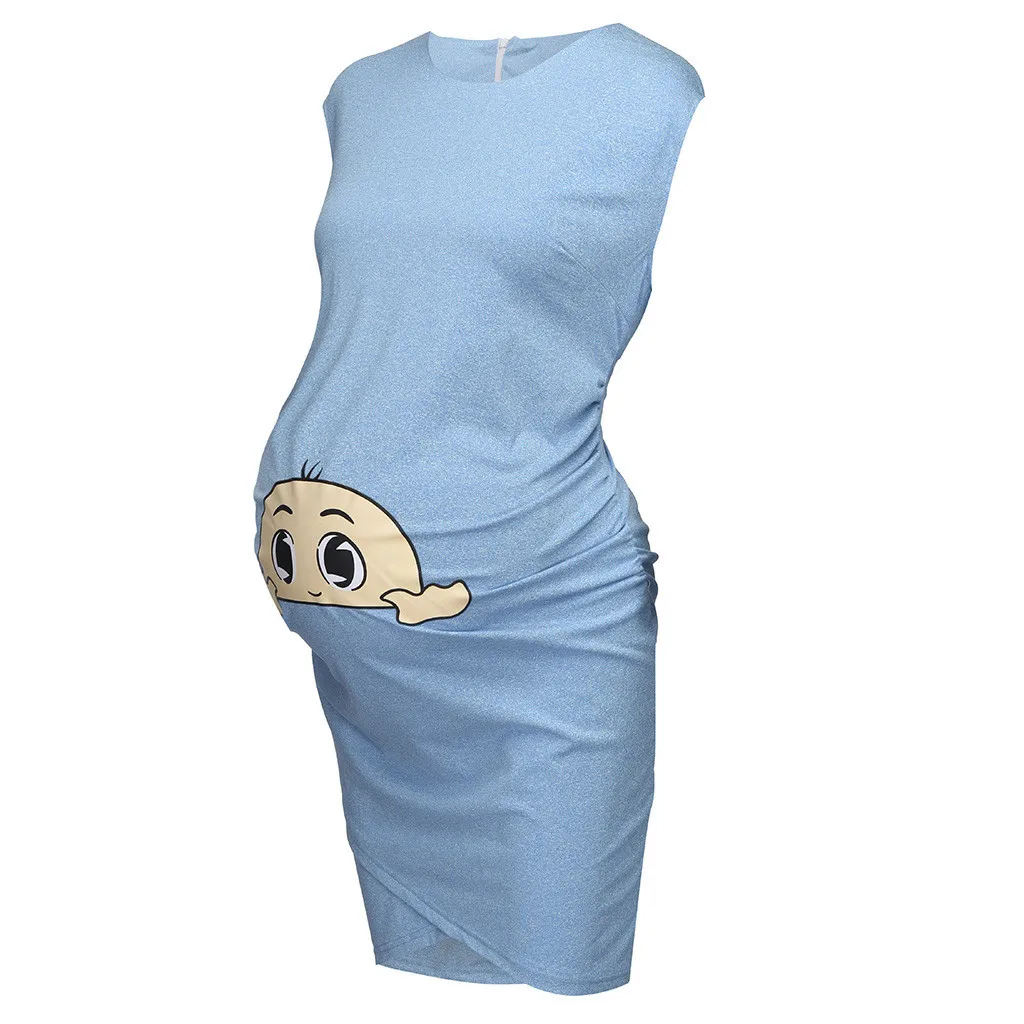 Vetement femme 2019 женское платье с коротким рукавом для беременных, Одежда для беременных, Однотонная юбка с принтом из мультфильма, одежда для