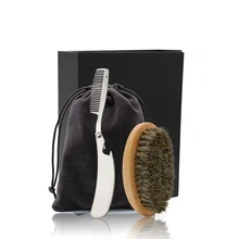 2pcs/set Men’s Beard Brush & Comb Kit Boar Bristles Mustache Shaving Brush Stainless Steel Beard Comb Facial Hair Brush Set