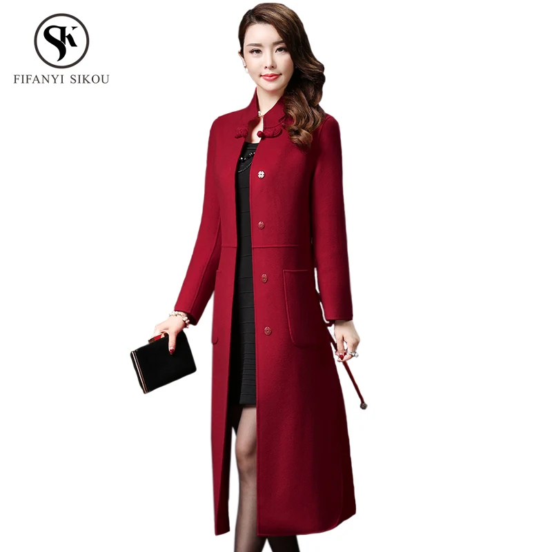 

2018 Autumn winter New High quality Wool coat women Fashion Casual Standing collar Long Coats Female Plus size Overcoat LP185