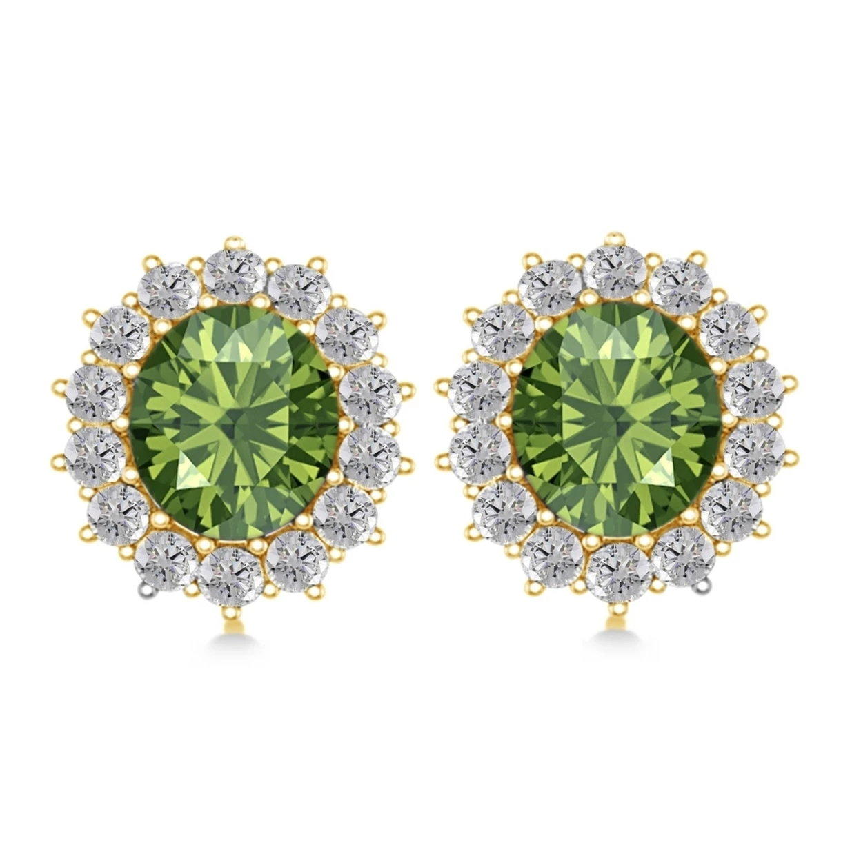 0.80 Ct Oval Cut Emerald & Diamond Earrings In 10K Yellow Gold