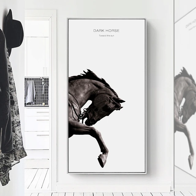 Dark Horse White Horse Vertical Rectangle Canvas Print 1