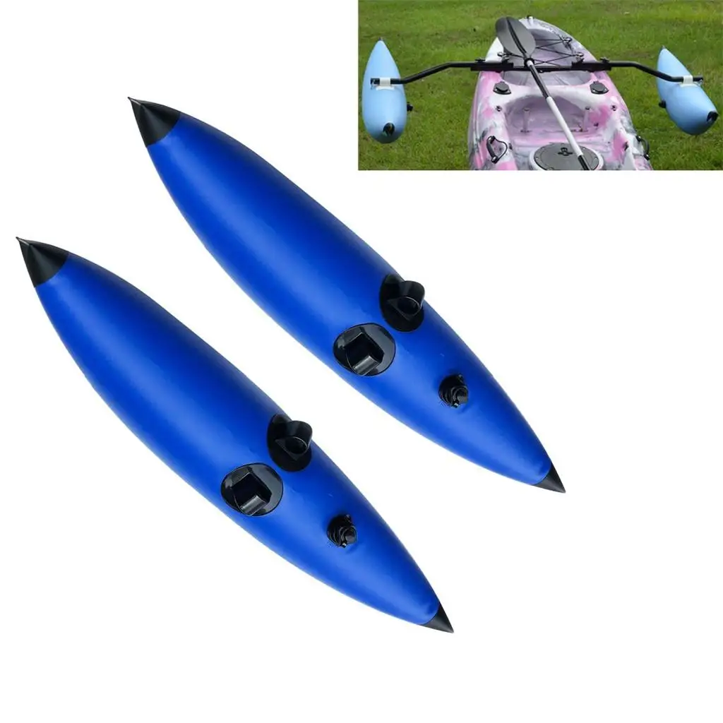 2 Pieces Heavy Duty Durable Blue PVC Kayak Canoe Fishing Standing Inflatable Outrigger Stabilizer Float Gear Accessories 90x28cm